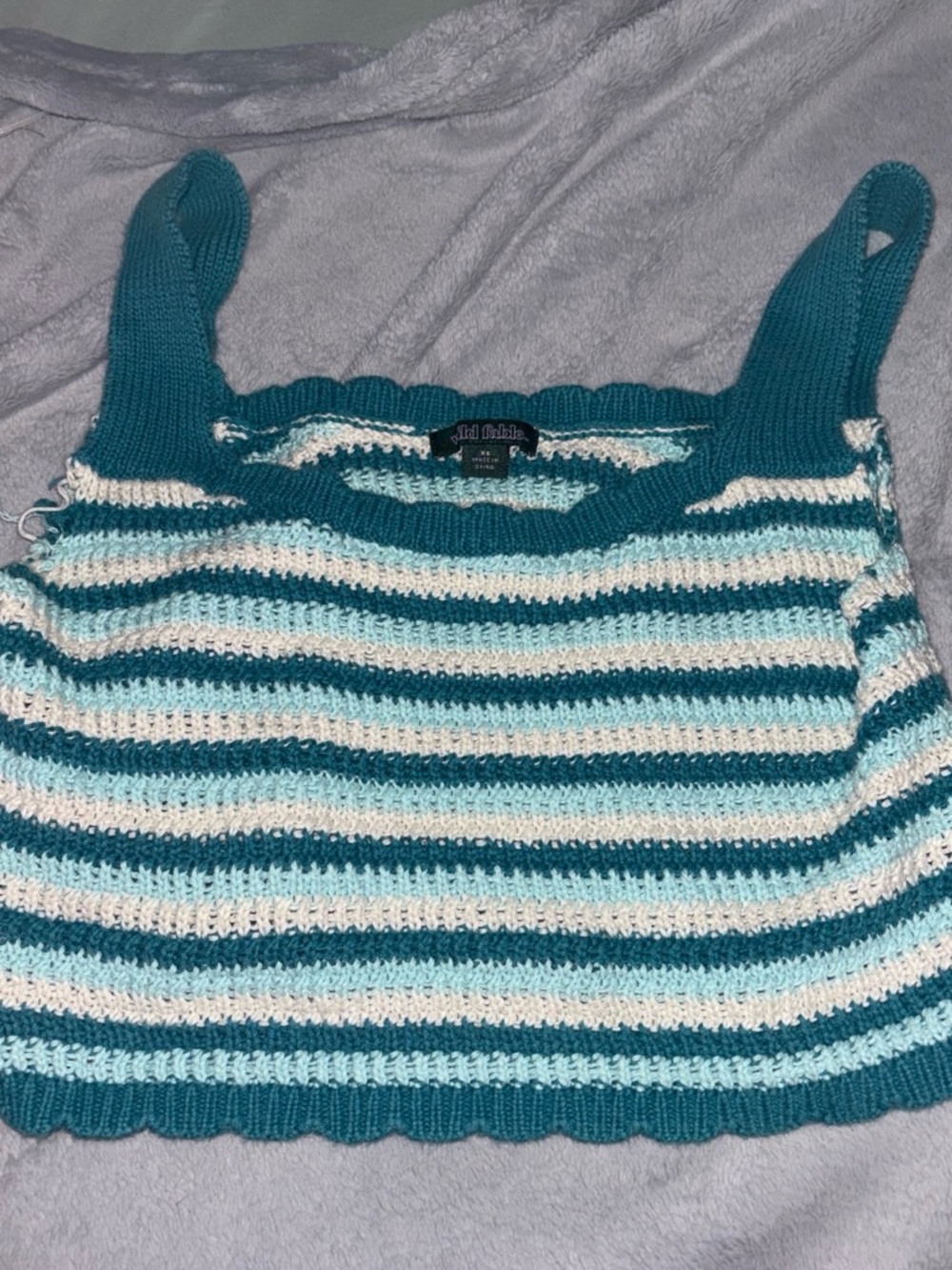 Teal & White Striped Crochet Tank Top